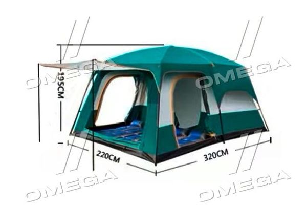 Палатка 3х(6ти) местная, "DrunkCarp"(зеленая)с тамбуром и тентом, для пикника 320*220*195 