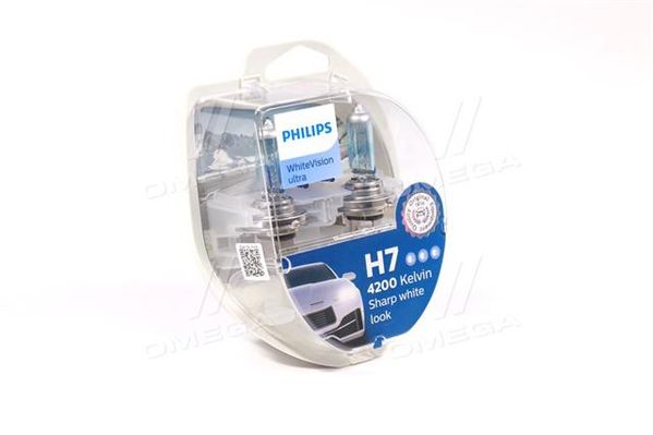 Лампа накаливания H7 12V 55W PX26d H7 WhiteVision ULTRA +60 (4200K) (компл) (пр-во Philips)